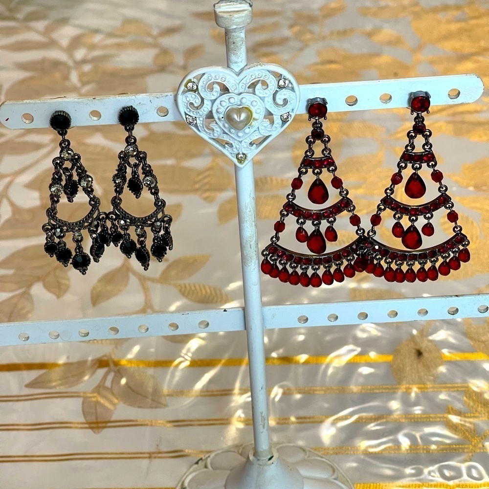 set of 2 Burgundy/ Black Chandelier Earrings, Boho